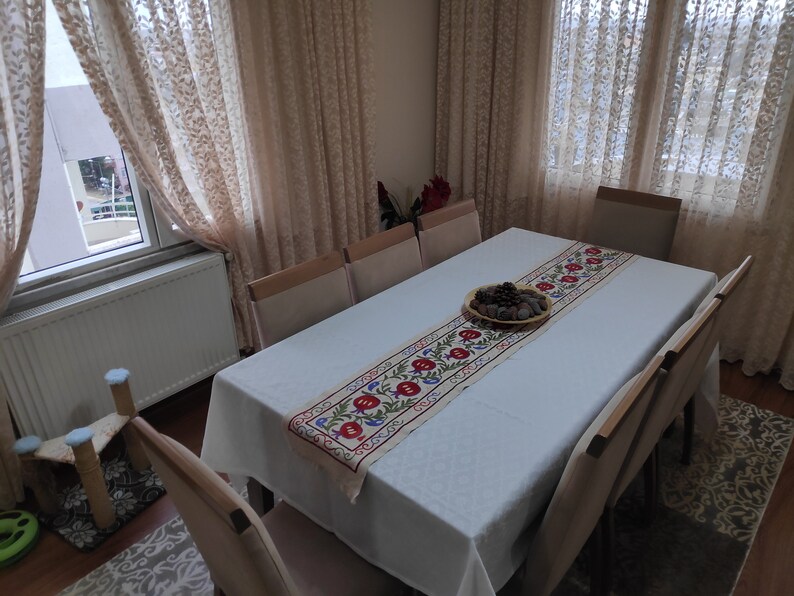 Pomegranate Bed Spread Silk Suzani Runner 175 X 32 cm 68 X 12 inc Handmade Silk Suzani Bed Table Runner Table Cloth Vintage Bed Throw