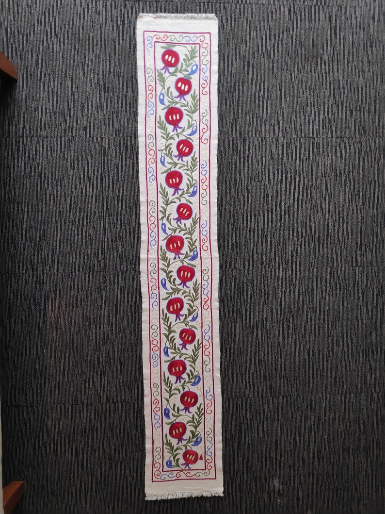 Pomegranate Bed Spread Silk Suzani Runner 175 X 32 cm 68 X 12 inc Handmade Silk Suzani Bed Table Runner Table Cloth Vintage Bed Throw