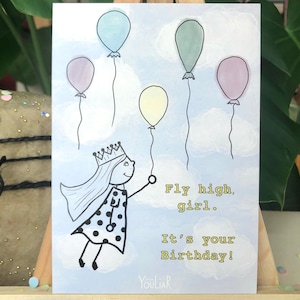 Geburtstagskarte Frau/Mädchen mit Ballon
