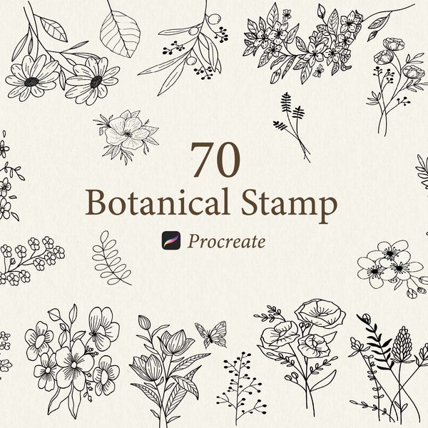 70 Procreate Botanical Stamps | Floral Procreate Stamps | Procreate Flowers Stamps | Procreate Leaves | Commercial use included