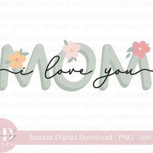 Buona festa della mamma PNG, Mothers Day Card Design, I Love You Mom, Download digitale istantaneo
