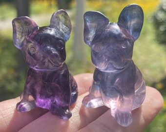 1.6" Natural Rainbow Fluorite French Bulldog，Quart Crystal Carving，Reiki Healing Pendant，Crystal Skull Collect，Crystal Gift 1PC