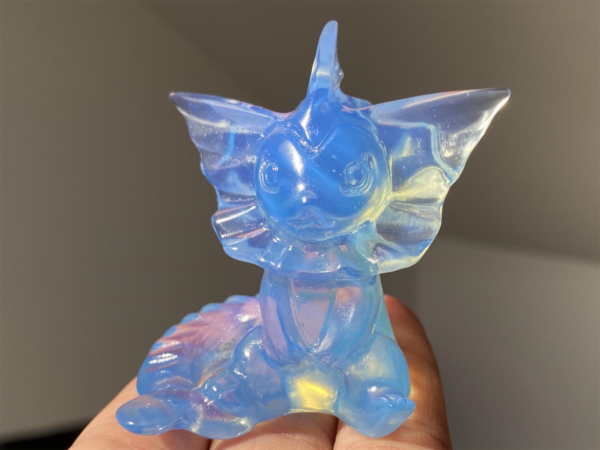 2.1" Blue Opalite Hand Carved Vaporeon,Crystal Carved Eevee，Quartz Crystal Skull,Reiki Healing Figurine,Crystal Gifts 1pc