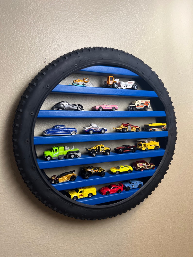 Original Personalized Tire Shelf Toy Car Display Toy Train Display Toy Car Storage Wall Art Bike Tire Shelf image 3