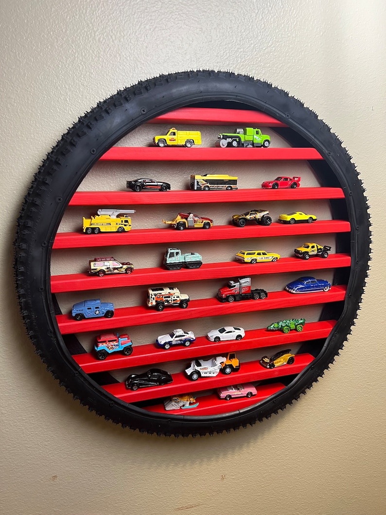 Original Personalized Tire Shelf Toy Car Display Toy Train Display Toy Car Storage Wall Art Bike Tire Shelf image 4