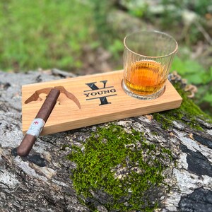 Whiskey & Cigar Tray Whiskey Glass and Cigar Ashtray Whiskey Lover Groomsman Gift Father's Day Gift Personalized image 2