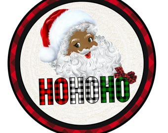African American santa wreath sign, wreath attachment, metal wreath sign, HO HO HO sign