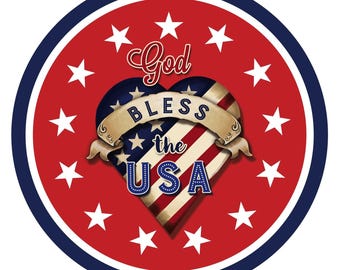 God bless the USA wreath sign, wreath attachment, round wreath sign, metal wreath sign