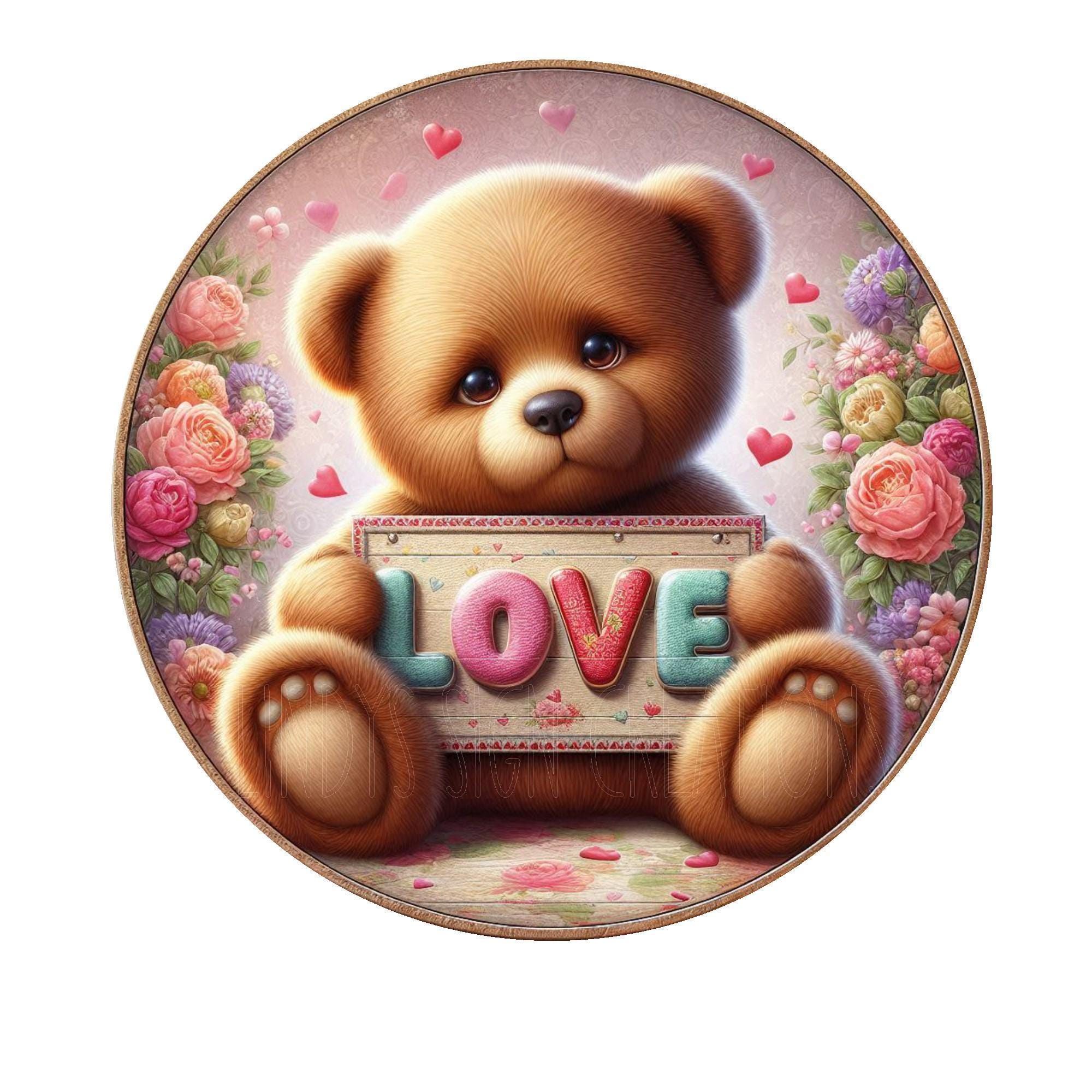 Love Teddy Bear Valentine's Day Wreath Sign, Metal Wreath Sign