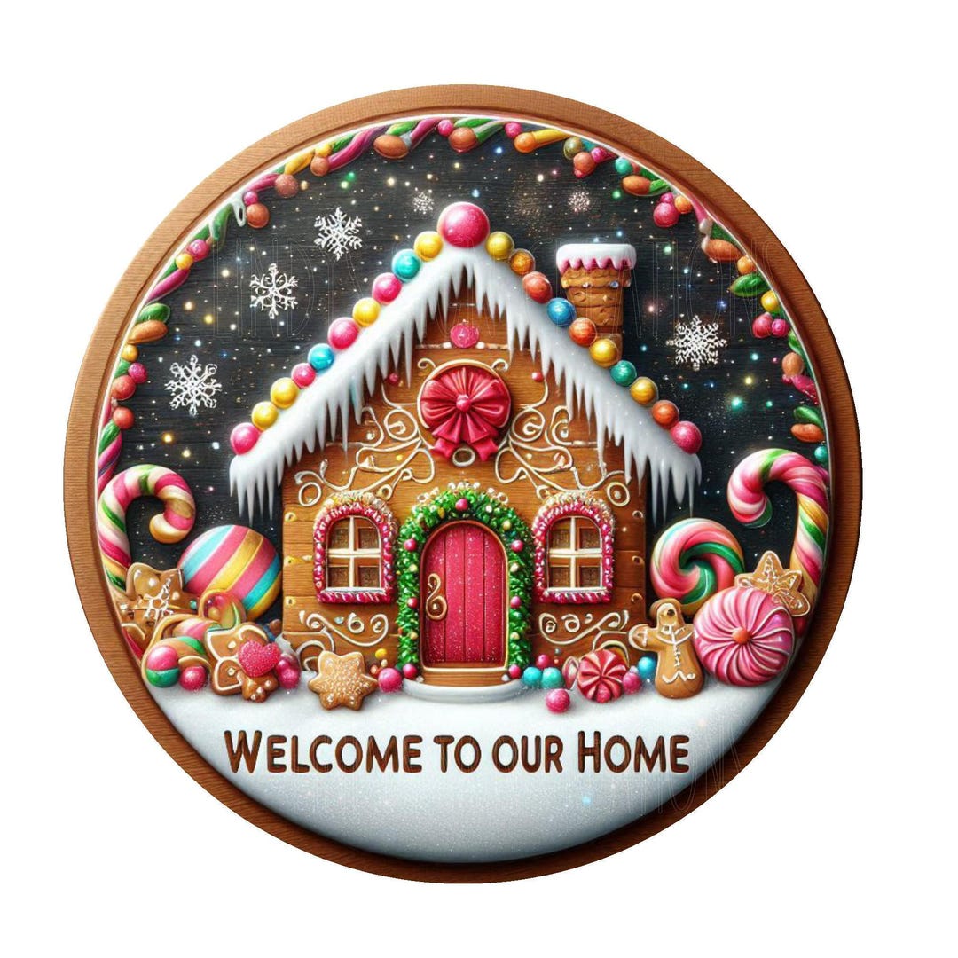 Gingerbread House Welcome to Our Home Wreath Sign, Metal Wreath Sign ...