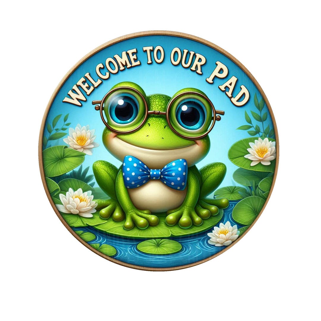 Cute Frog Welcome to Our Pad Wreath Sign, Metal Wreath Sign, Round ...