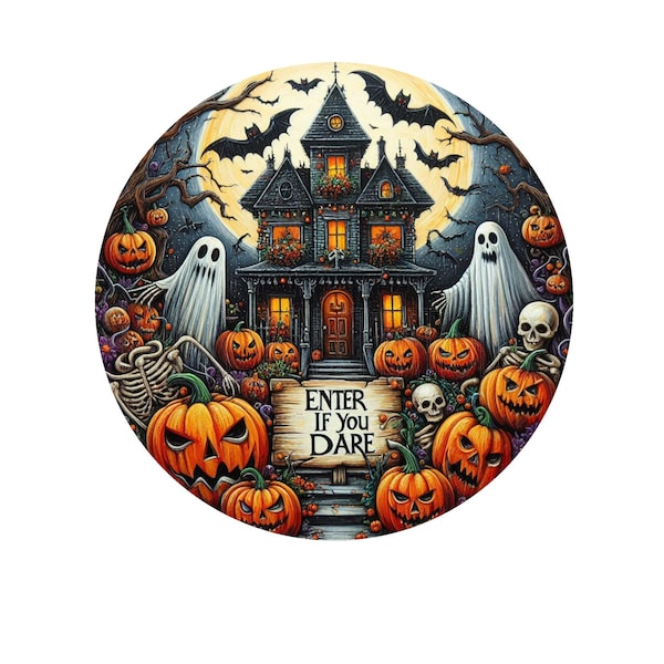 Enter if you dare spooky Halloween wreath sign, metal wreath sign, round wreath sign, fall wreath sign, door decor, Lindys sign creations