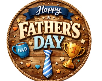 Happy Father's Day wreath sign, gift for dad, aluminum wreath sign, wreath attachment, round wreath sign