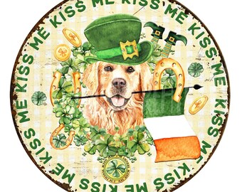 Kiss me Irish wreath sign, St Patrick's Day sign, metal wreath sign, sign for wreath, Lindys sign creations, round wreath sign