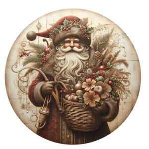Primitive Santa wreath sign, Christmas decor, metal wreath sign, round wreath sign, door decor, Lindys sign creations image 1