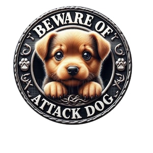 Cute beware attack dog wreath sign, metal wreath sign, round wreath sign, door decor, Lindys sign creations