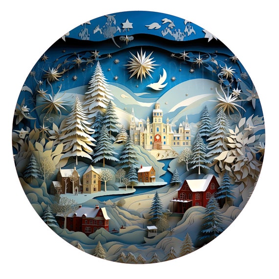 Winter village wreath sign, metal wreath sign, round wreath sign, door decor, Lindys sign creations