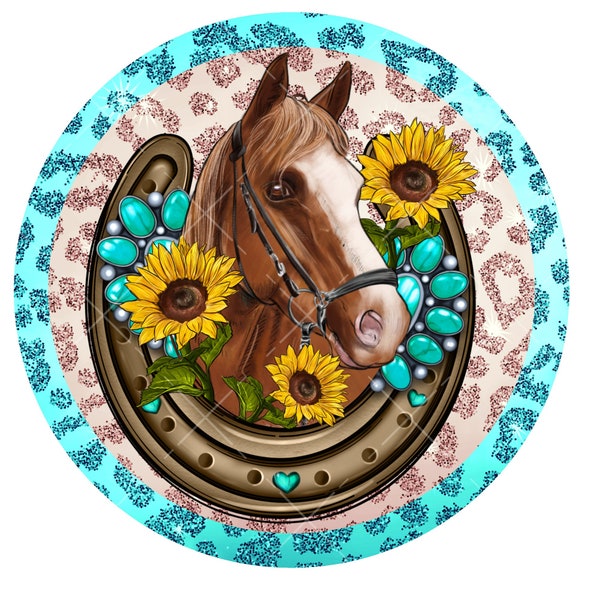 Lucky horseshoe wreath sign, metal wreath sign, signs for wreaths, round horse sign, horse lover gift, lindys sign creations