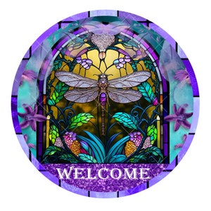 dragonfly wreath sign, metal wreath sign, signs for wreaths, round wreath sign, lindys sign creations