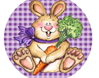Easter Bunny Vintage Tin Sign - Round Wreath Metal Wall Decor For Spring, Primitive Country Home Decor (8x8 Inches)