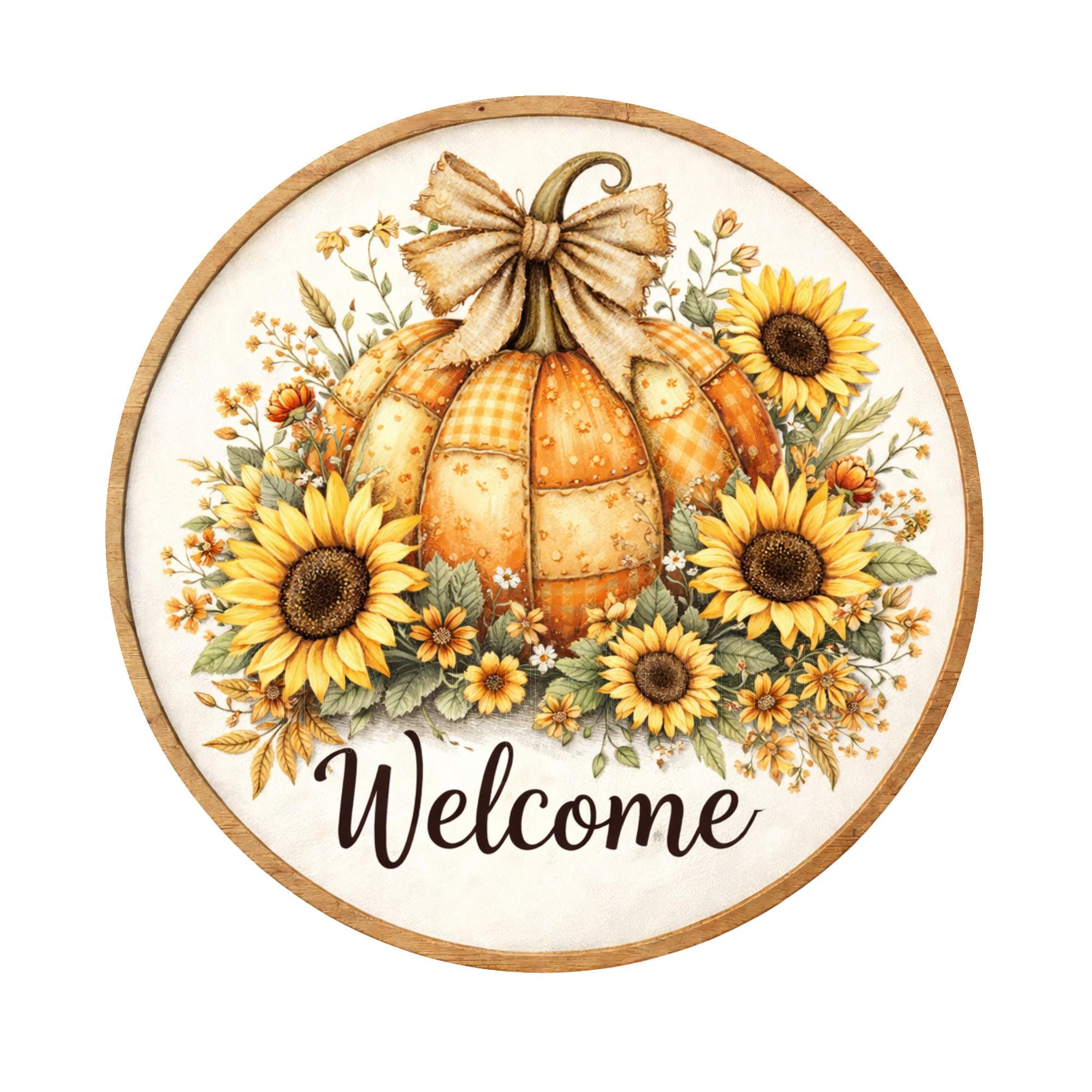 Orange Patchwork Pumpkin Welcome Wreath Sign, Aluminum Wreath Sign ...