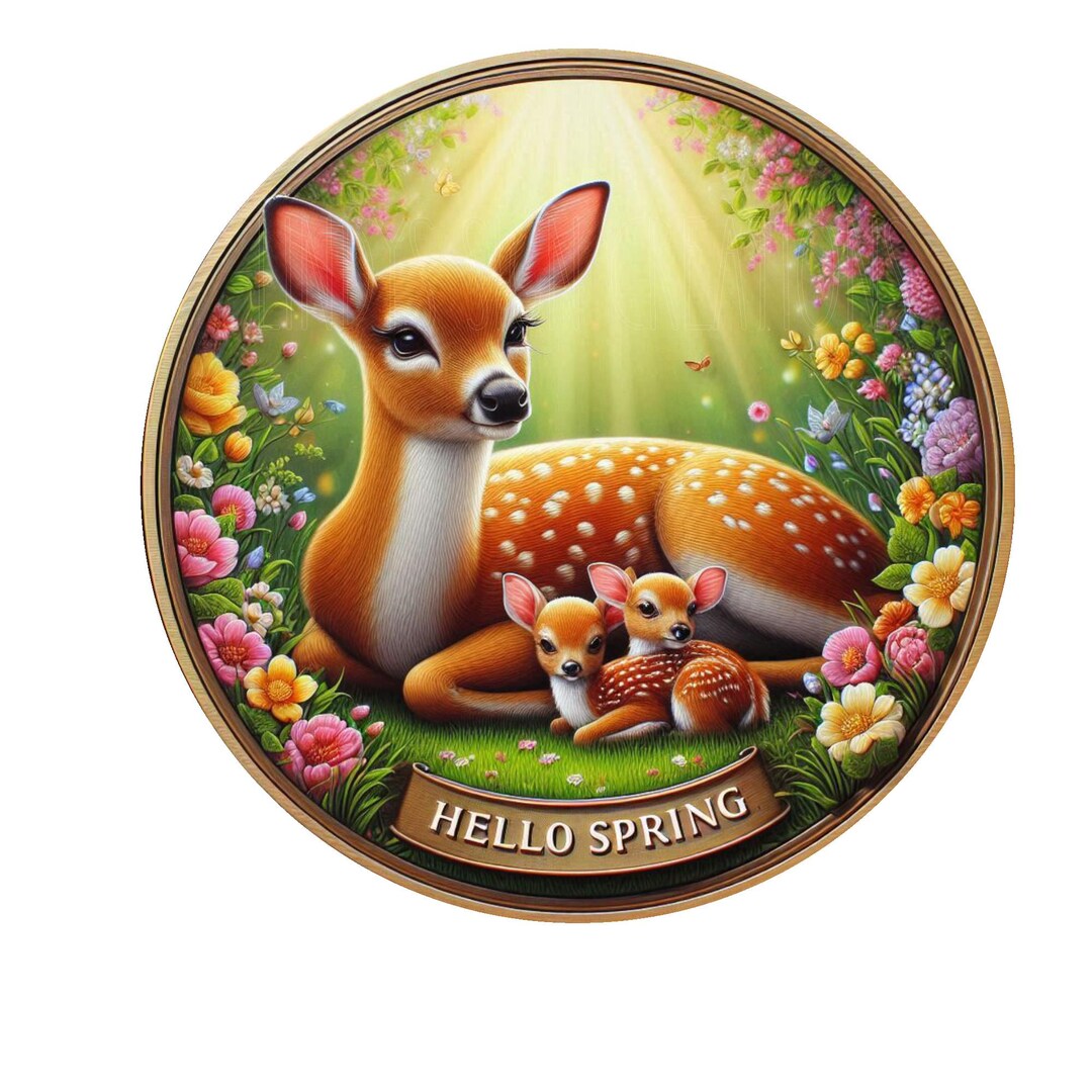 Spring Dear Dear With Fawns Hello Spring Wreath Sign, Metal Wreath Sign, Spring ...