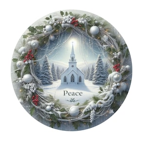 Church peace wreath sign, metal wreath sign, round wreath sign, door decor, Christmas decor, Lindys sign creations