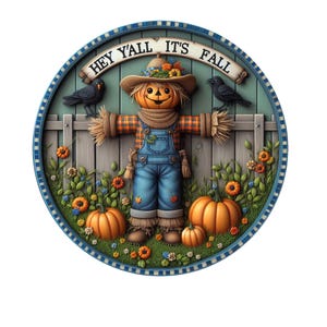 Hola a todos, es otoño, letrero de corona de espantapájaros, letrero de corona de metal, decoración de puerta, creaciones de letreros de Lindys