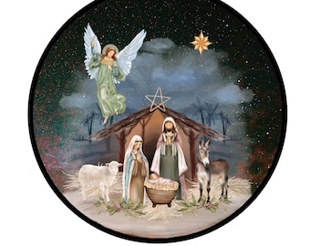 Nativity wreath sign, wreath attachment, round wreath sign, metal sign, Christmas wreath sign