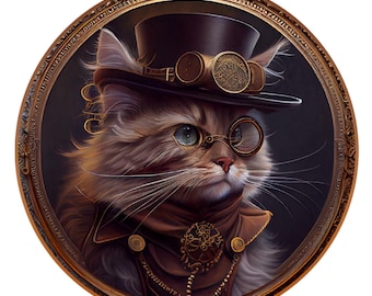 Steampunk cat Halloween wreath sign, metal wreath sign, round wreath sign, door decor, Lindys sign creations