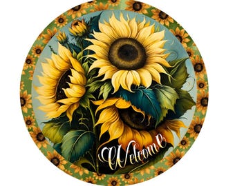 Sunflower welcome wreath sign, metal wreath sign, signs for wreaths, round wreath sign, lindys sign creations