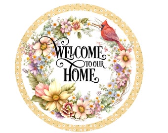 Floral welcome to our home wreath sign, metal wreath sign, signs for wreaths, round wreath sign, lindys sign creations