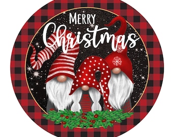 Christmas gnome wreath sign, wreath attachment, metal sign, round wreath sign
