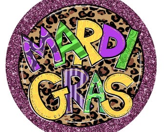 Colorful Mardi Gras wreath sign, metal wreath sign, round wreath sign, door hanging