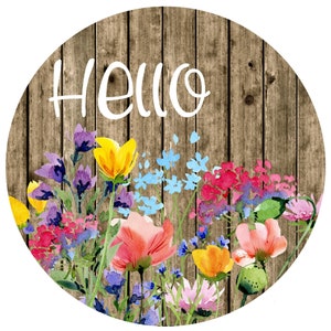 Hello floral sign, wreath sign, wreath attachment, metal sign, round sign for wreaths