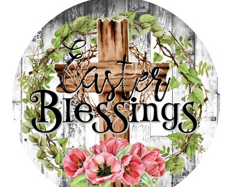 Easter blessings wreath sign, wreath attachment, door decor, metal sign, easter wreath sign