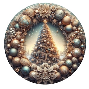 Victorian Christmas tree wreath sign, metal wreath sign, round wreath sign, door decor, Lindys sign creations