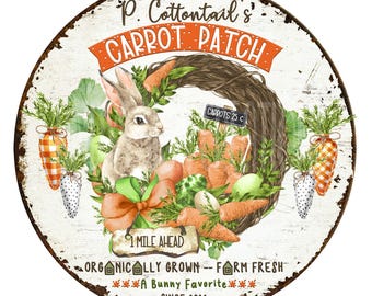 Carrot patch wreath sign, metal wreath sign, sign for wreath, primitive wreath sign, Easter wreath sign, Lindys sign creations
