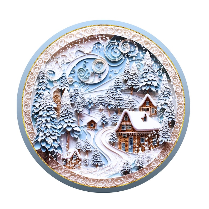 Winter village wreath sign, metal wreath sign, round wreath sign, door decor, Lindys sign creations image 2