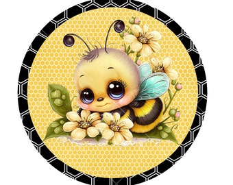 Round bee wreath sign, metal wreath sign, signs for wreaths, door decor, lindys sign creations