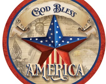 Round God bless America wreath sign, metal sign, wreath attachment, patriotic sign