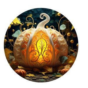 Letrero de corona de calabaza de otoño, letrero de corona de metal, letrero de corona redonda, decoración de puerta, creaciones de letreros de Lindys