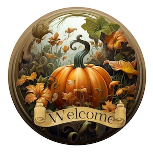 Letrero de corona de bienvenida de otoño, letrero de corona de metal, letrero de corona redonda, decoración de puerta, creaciones de letreros de Lindy