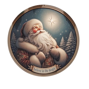 Santa believe in the magic Christmas wreath sign, metal wreath sign, round wreath sign, door decor, Lindys sign creations