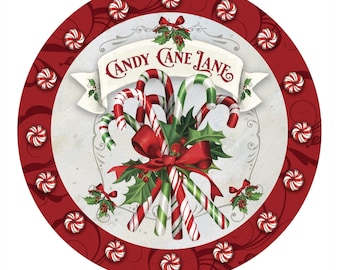 Candy cane wreath sign, wreath attachment, metal wreath sign, round wreath sign
