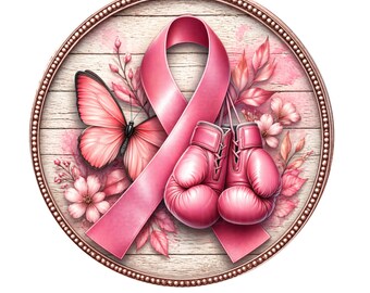 Breast cancer awareness wreath sign, aluminum wreath sign, wreath attachment, round wreath sign, Lindys sign creations
