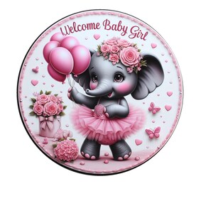 Welcome baby girl cute elephant wreath sign, metal wreath sign, gift for baby, baby shower gift, door decor, Lindys sign creations
