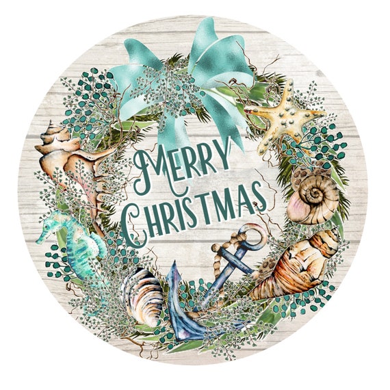 Beach Christmas Wreath Sign Wreath Attachment Metal Sign Etsy