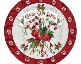 Candy cane wreath sign, wreath attachment, metal wreath sign, round wreath sign