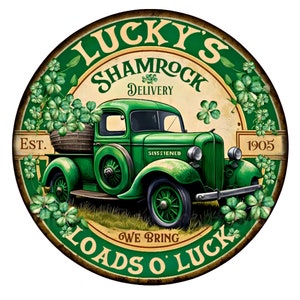 Lucky&#39;s shamrock delivery St. Patrick Day wreath sign, metal wreath sign, round wreath sign, door decor, Lindys sign creations